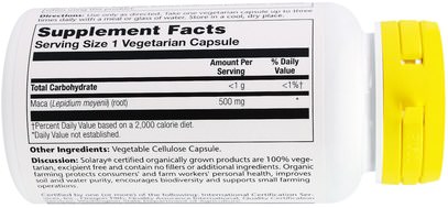 الصحة، الرجال، الببغاء، المكملات الغذائية، أدابتوغين Solaray, Organic Grown, Maca, 100 Veggie Caps