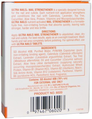 الصحة، صحة الأظافر، الأظافر الهشة Natures Plus, Ultra Nails, Nail Strengthener, 1/4 fl oz (7.4 ml)
