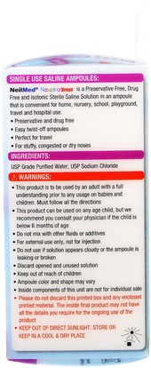 الصحة، صحة الأنف، الطفل والاطفال المنتجات NeilMed, Naspira Drops, Babies & Kids, 12 Sterile Saline Ampoules, 0.034 fl oz (1 ml) Each
