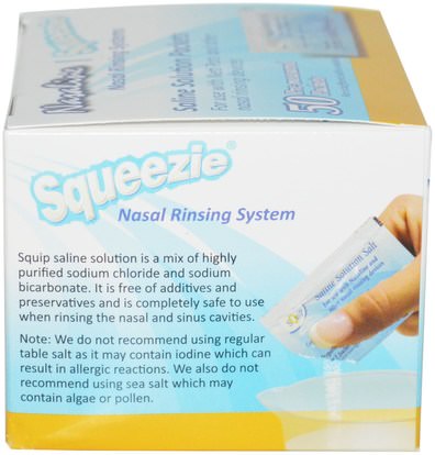 والصحة الأنفية، وغسل الأنف Nasaline, Squip, Saline Solution Salt, 50 Pre-Measured Packets