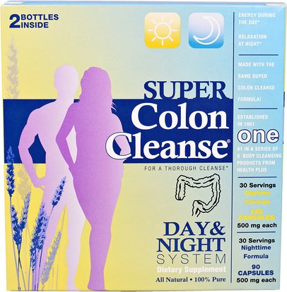 Health Plus Inc., Super Colon Cleanse, Day & Night System, 2 Bottle Kit ,الصحة، السموم، تطهير القولون