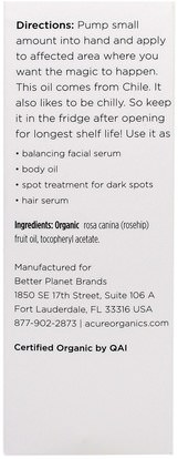 الصحة، الجلد Acure Organics, Organic Rosehip Oil, 1 fl oz (30 ml)