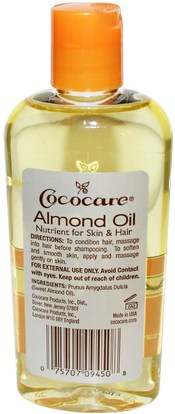 الصحة، جلد، زيت اللوز، توبيكال، حمم، الجمال، دقة بالغة، فروة الرأس Cococare, 100% Natural Almond Oil, 4 fl oz (118 ml)