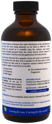 الصحة، الجلد، زيت اللوز موضعي Earths Care, Sweet Almond Oil, 8 fl oz (236 ml)
