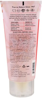 الصحة، الجلد، غسول الجسم Aubrey Organics, Rosa Mosqueta Body Lotion, 3 fl oz (89 ml)