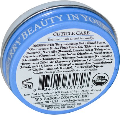 الصحة، العناية بالبشرة، حمام، الجمال، زبدة الشيا Badger Company, Organic Cuticle Care, Soothing Shea Butter.75 oz (21 g)