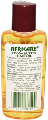 الصحة، الجلد، زبدة الكاكاو، زيت التدليك Cococare, Africare, Cocoa Butter Hair Oil, 2 fl oz (60 ml)