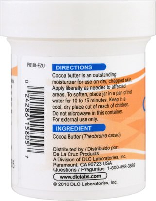 الصحة، الجلد De La Cruz, 100% Cocoa Butter, 2 oz (56.7 g)