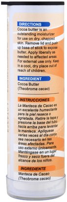 الصحة، الجلد De La Cruz, 100% Cocoa Butter Stick, 1 oz (28 g)