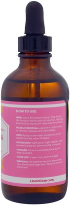 الصحة، الجلد، زيت الجوجوبا Leven Rose, 100% Pure & Organic Jojoba Oil, 4 fl oz (118 ml)