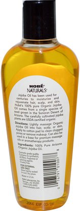 الصحة، الجلد، زيت الجوجوبا، زيت التدليك Hobe Labs, Naturals, Organic Jojoba Oil, 4 fl oz (118 ml)