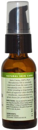 الصحة، الجلد، زيت التدليك Aura Cacia, Organic, Natural Skin Care, Macadamia Oil, 1 fl oz (30 ml)