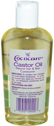الصحة، الجلد، زيت التدليك، حمام، الجمال، الشعر، فروة الرأس Cococare, 100% Natural Castor Oil, 4 fl oz (118 ml)