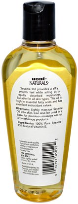 الصحة، الجلد، زيت التدليك Hobe Labs, Naturals, Sesame Oil, 4 fl oz (118 ml)