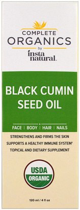 الصحة، الجلد، زيت التدليك InstaNatural, Complete Organic, Black Cumin Seed Oil, 4 fl oz (120 ml)