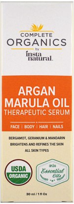 الصحة، الجلد، زيت التدليك InstaNatural, Complete Organics, Therapeutic Serum, Argan Marula Oil, 1 fl oz (30 ml)