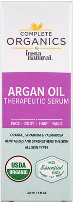 الصحة، الجلد، زيت التدليك InstaNatural, Complete Organics, Therapeutic Serum, Argan Oil, 1 fl oz (30 ml)