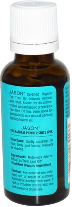 الصحة، الجلد، زيت التدليك Jason Natural, 100% Organic Oil, Tea Tree, 1 fl oz (30 ml)