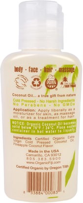 الصحة، الجلد، زيت التدليك Organic Fiji, Raw Oil, Pineapple Coconut, 3 oz (89 ml)