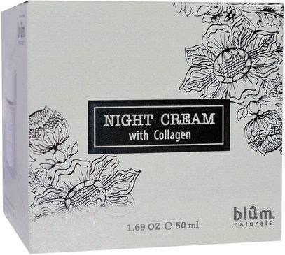الصحة، الجلد، الكريمات الليل Blum Naturals, Night Cream with Collagen, 1.69 oz (50 ml)