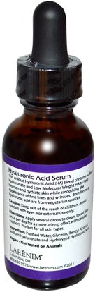 الصحة، مصل الجلد، الجمال، حمض الهيالورونيك الجلد Larenim, Hyaluronic Acid Serum, 1 fl oz (30 ml)