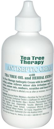 الصحة، الجلد، شجرة الشاي، منتجات شجرة الشاي، الإصابات الحروق Tea Tree Therapy, Antiseptic Cream, with Tea Tree Oil and Herbal Extracts, 4 fl oz (118 ml)
