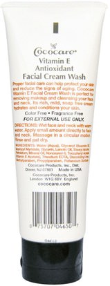 الصحة، الجلد، فيتامين e كريم النفط، الجمال، العناية بالوجه، منظفات الوجه Cococare, Vitamin E, Antioxidant Facial Cream Wash, 4 oz (110 g)