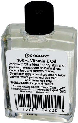 الصحة، الجلد، فيتامين ه كريم النفط Cococare, 100% Vitamin E Oil, 28,000 IU, 1 fl oz (30 ml)