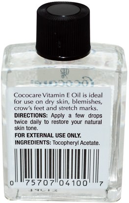 الصحة، الجلد، فيتامين ه كريم النفط Cococare, 100% Vitamin E Oil.5 fl oz (15 ml)