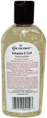 الصحة، الجلد، فيتامين e كريم النفط، زيت التدليك Cococare, Vitamin E Antioxidant Gel, 8.5 fl oz (250 ml)