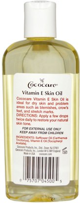 والصحة، والجلد، فيتامين ه كريم النفط، وتمتد ندبات Cococare, Vitamin E Skin Oil, 4 fl oz (120 ml)