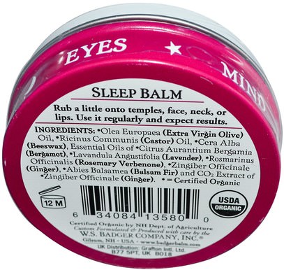 والصحة، ودعم النوم Badger Company, Sleep Balm, Lavender & Bergamot, 2 oz (56 g)