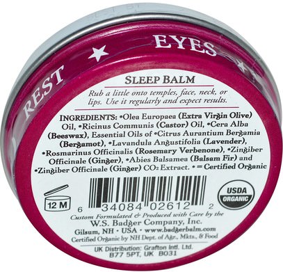والصحة، ودعم النوم Badger Company, Sleep Balm, Lavender & Bergamot.75 oz (21 g)