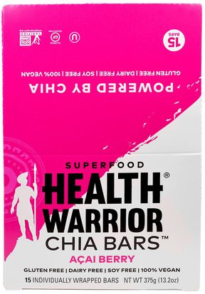 Health Warrior, Inc., Chia Bars, Acai Berry, 15 Bars, 13.2 oz (375 g) ,الطعام، الوجبات الخفيفة، الوجبات الصحية الصحية، المكملات الغذائية، الحانات الغذائية