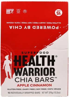 Health Warrior, Inc., Chia Bars, Apple Cinnamon, 15 Bars - (25 g) Each ,الطعام، الوجبات الخفيفة، الوجبات الصحية الصحية، المكملات الغذائية، الحانات الغذائية