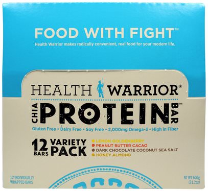 Health Warrior, Inc., Chia Protein Bars, Variety Pack, 12 Bars, 50 g Each ,والرياضة، والبروتين أشرطة