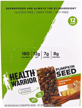 Health Warrior, Inc., Pumpkin Seed Superfood Bar, Cinnamon Spice, 12 Bars, 1.27 oz (36 g) Each ,الطعام، الوجبات الخفيفة، الوجبات الصحية الصحية، المكملات الغذائية، الحانات الغذائية