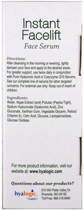 والصحة، والمرأة، ومكافحة الشيخوخة Hyalogic LLC, Instant Facelift Face Serum.47 fl oz (13.5 ml)