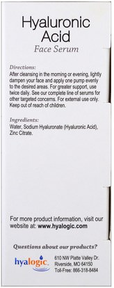 والصحة، والمرأة، ومكافحة الشيخوخة Hyalogic LLC, Pure HA Face Serum.47 fl oz (13.5 ml)