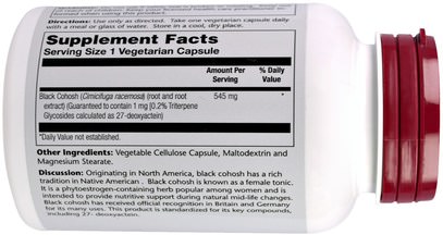 الصحة، المرأة، كوهوش الأسود Solaray, Black Cohosh, 545 mg, 120 Veggie Caps