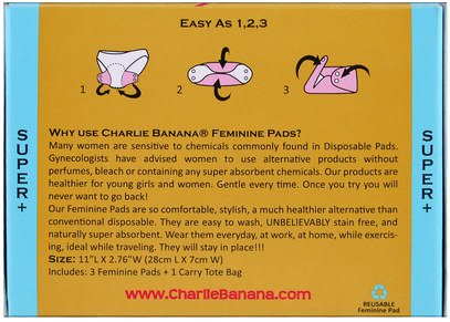 الصحة، المرأة Charlie Banana, 3 Super + Feminine Pads, Floralie, 3 Pads