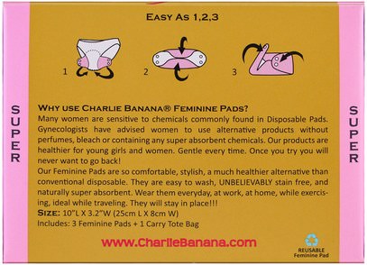 الصحة، المرأة Charlie Banana, Super Feminine Pads, Floralie, 3 Pads