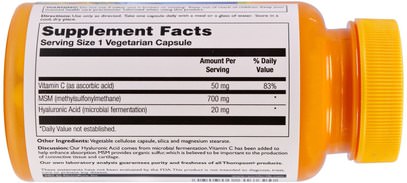 الصحة، المرأة، هيالورونيك، مكافحة الشيخوخة Thompson, Hyaluronic Acid - MSM, 30 Veggie Caps