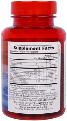 الصحة، المرأة، المكملات الغذائية، إيفا أوميجا 3 6 9 (إيبا دا)، كريل أويل Natures Plus, Omega Krill Oil, 600 mg, 60 Liquid-Filled Capsules