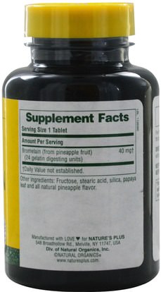 الصحة، المرأة، المكملات الغذائية، الإنزيمات، بروميلين Natures Plus, Bromelain, Chewable, 40 mg, 180 Tablets