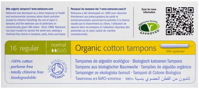 الصحة، نساء، المرأة Natracare, Organic Cotton Tampons, Regular, 16 Tampons