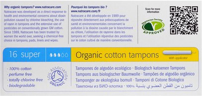 الصحة، نساء، المرأة Natracare, Organic Cotton Tampons, Super, 16 Tampons