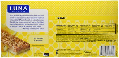 والصحة، والمرأة، والمنتجات الرياضية النسائية Clif Bar, Luna Whole Nutrition Bar, Lemonzest, 15 Bars, 1.69 oz (48 g) Each