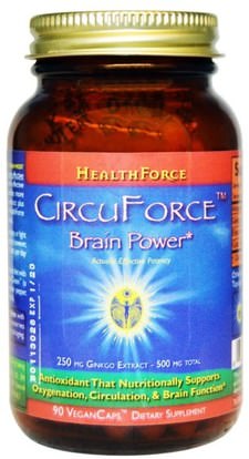 HealthForce Nutritionals, CircuForce, Brain Power, 90 Vegan Caps ,المكملات الغذائية، مضادات الأكسدة، الجنكة بيلوبا