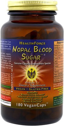 HealthForce Nutritionals, Nopal Blood Sugar, 180 Veggie Caps ,الصحة، نسبة السكر في الدم، نوبال (شائك الصبار الكمثرى أوبونتيا)